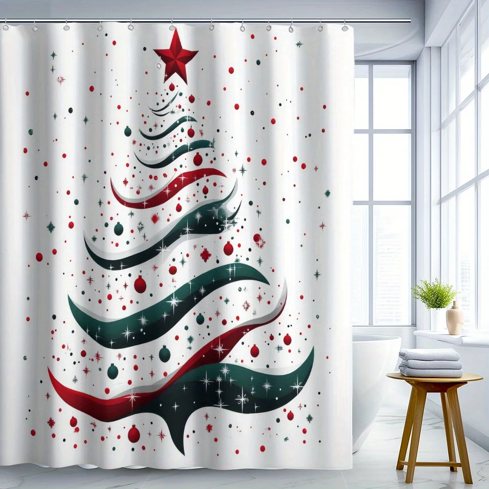 

1pc Star and sphere pattern shower curtain, polyester fabric, with hooks, machine washable, suitable for bathroom decoration