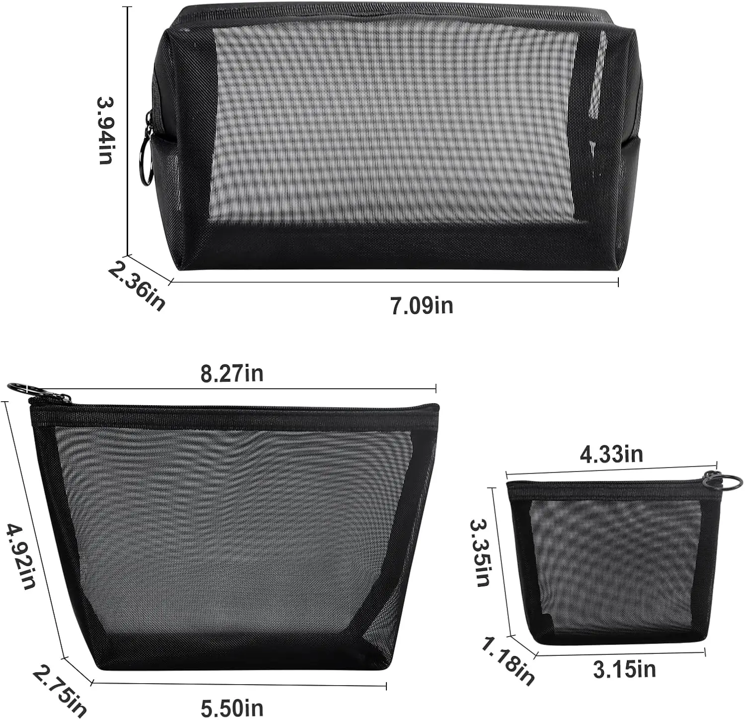 Aosbos 3-Pack Mesh Cosmetic Bag Set - Travel/On-The-Go Makeup Storage, Zipper Closure Small Pouch