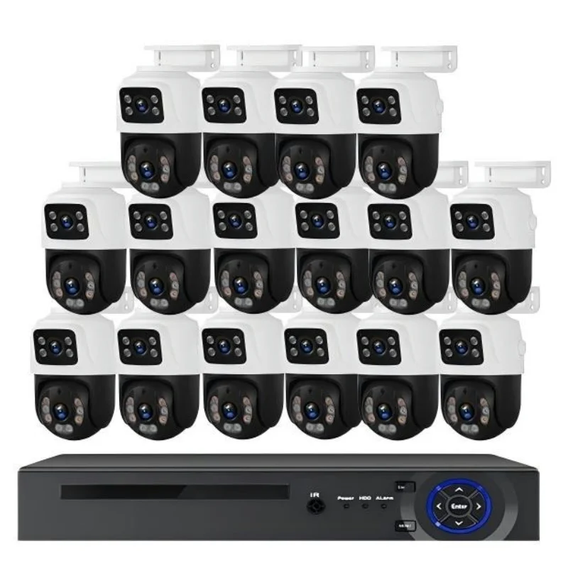 32CH 6MP POE Dual Lens Network Camera Kit 16ch Poe Nvr Kit Auto Tracking PTZ 16CH 4K POE Dual Lens Security Camera System