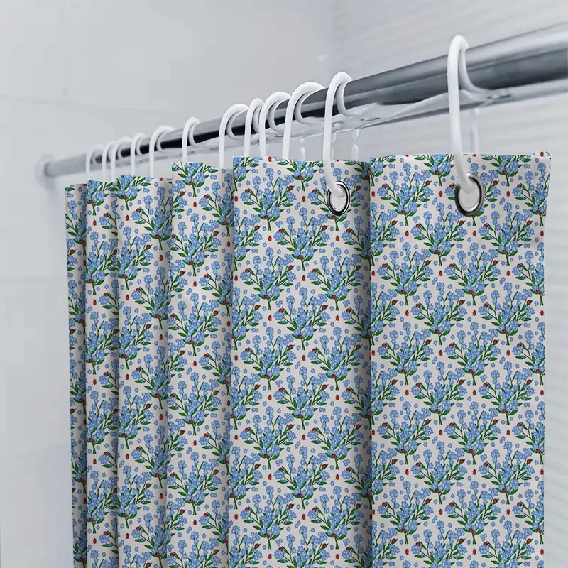 ม่านอาบน้ำลายดอกบลูเบลล์ ลายพฤกษศาสตร์ ธรรมชาติ ฤดูใบไม้ผลิ ดอกไม้ป่า ตกแต่งห้องน้ำ ผ้ากันน้ำ สไตล์วินเทจ ค็อทเทจคอร์