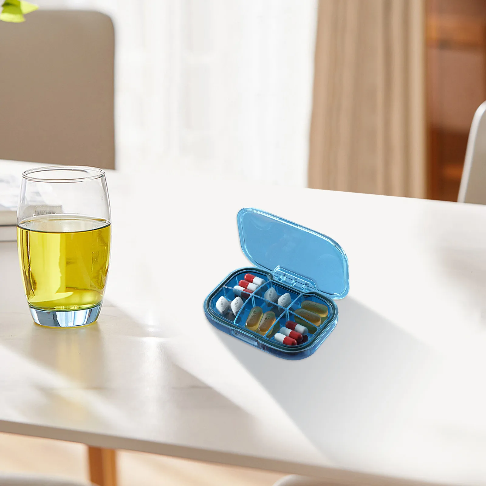 6-Compartment Portable Travel Pills Case Food-Grade Ps Silicone Sealed Moisture-Proof Dustproof Storage Box for Medicine Tablets