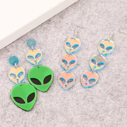 Fashion Acrylic UFO Alien Long Pendant Earrings for Women Hallowmas Funny Spaceship Geometric Drop Earrings Party Jewelry Gifts