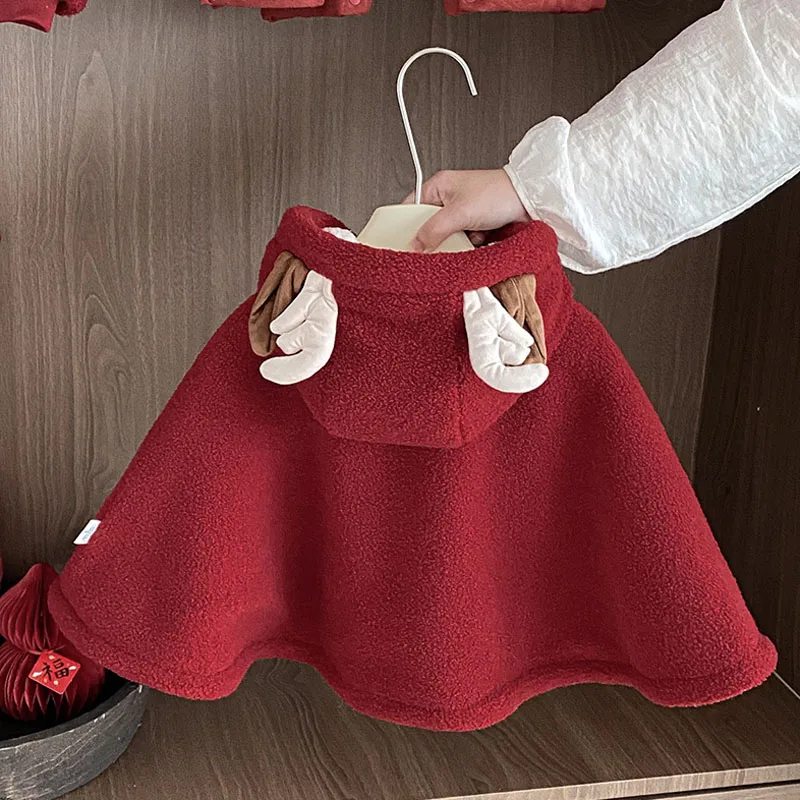 IYEAL Baby Christmas New Year Cape Winter Newborn Baby Girl Princess Outing Windproof Child Outdoor Warm Fuzzy Shawl