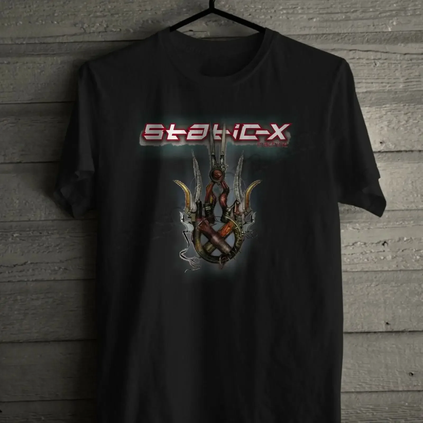 STATIC X Machine Logo custom Punk Rock Alternative band Men's T shirt vintage Washed Versatile Casual streetwear Soft