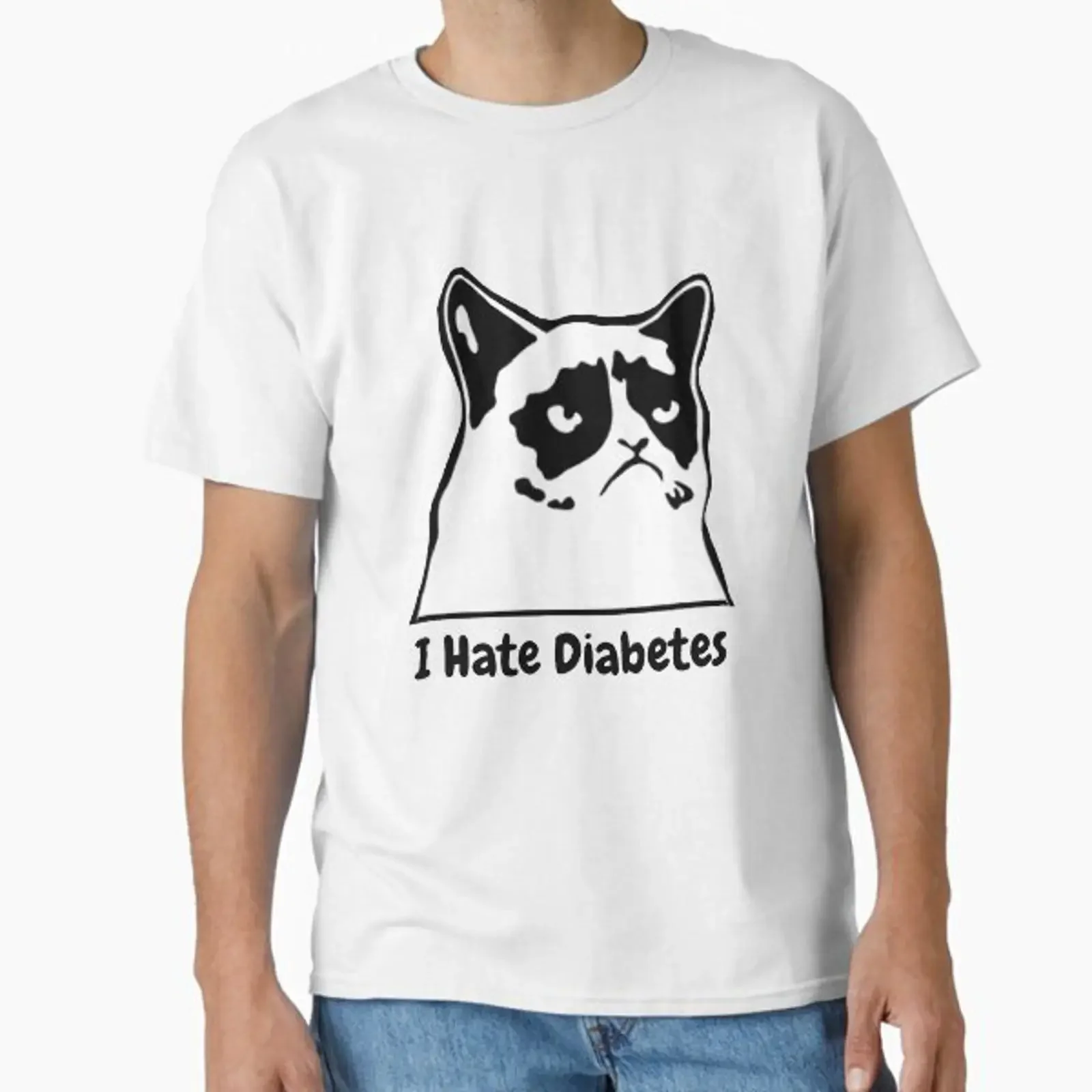 T-shirt classique « Je déteste le diabète », effet délavé vintage, pour un usage quotidien, homme, polyvalent, unisexe, respirant, tendance, élégant, doux.