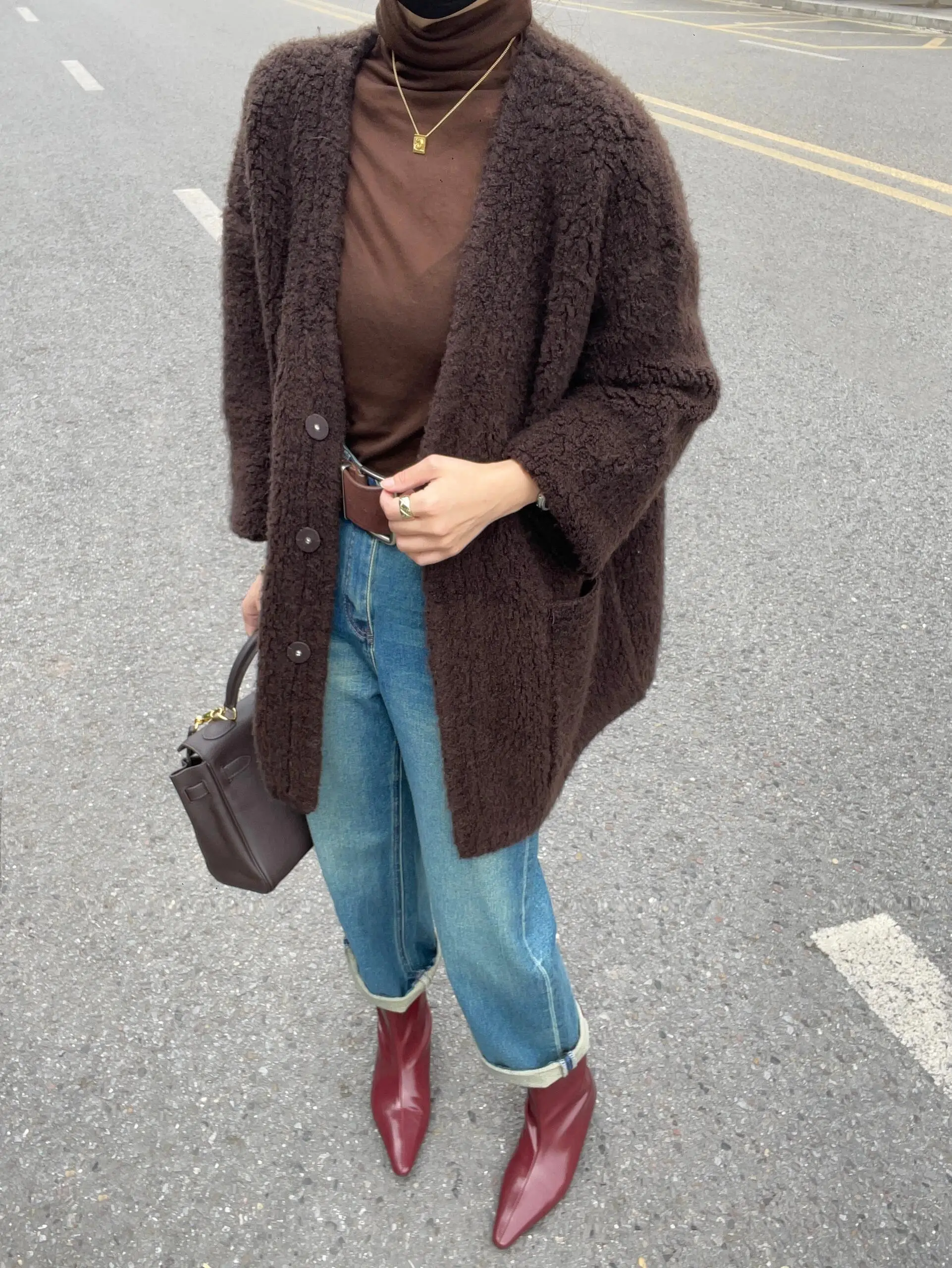 

Женский кардиган Laid-ba из овечьего меха, осенне-зимний, свободный, повседневный, длинный, модный, верхняя одежда