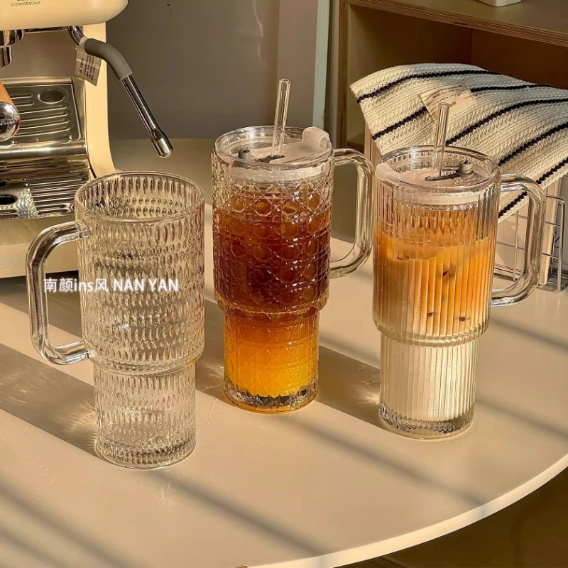 

LMM Large Capacity Glass Big Mac with Handle Girls Coffee Water Cup