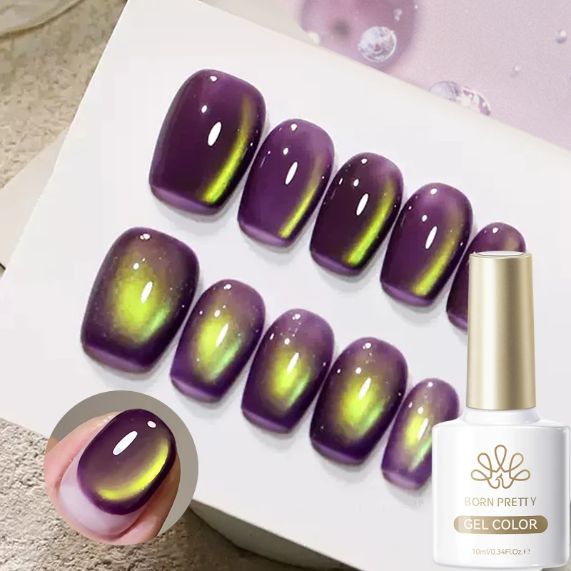 BORN PRETTY 10ml Fruit Purple Grape Cat Magnetic Gel Nail Polish 2025 New Whitening Guava Glass Beads Varnish Nail Supplies
