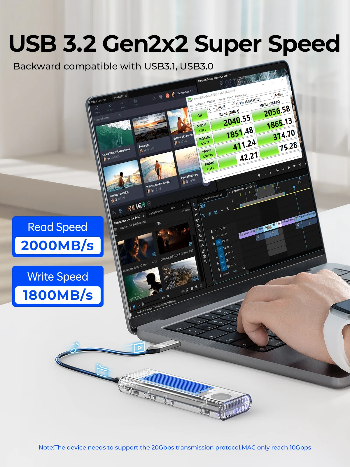 ORICO M.2 NVME SSD Case Enclosure with Cooling Fan USB 3.2 Thunderbolt 4 NVME Adapter Tool Free 4TB for PCIe M Key for computers