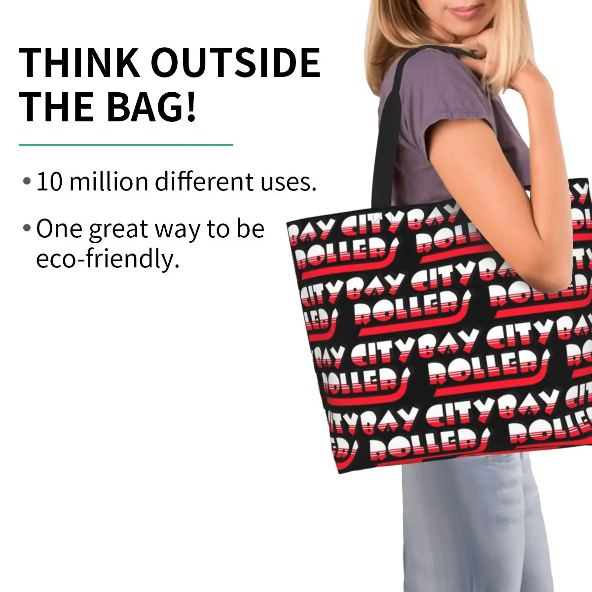 Bay City Rollers Music Band Shopping Tote Bag Canvas Large Capacity Shoulder Bags Shopper Grocery Handbag for Women