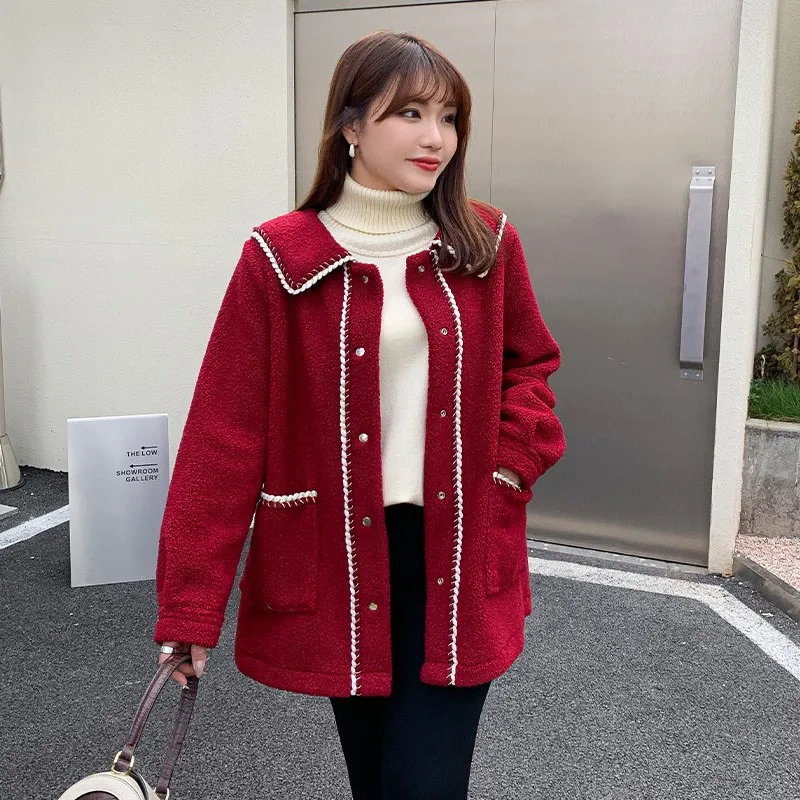 

Plus size, autumn and winter new lamb fleece jacket, youthful and stylish Korean version, thick and warm top 2626