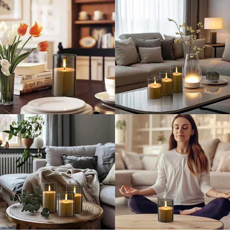 الخفقان عديمة اللهب الشموع طاقة البطارية Led عمود الشموع الاكريليك الزجاج يتأرجح رصاصة رئيس مقلد مضيئة ديكور المنزل #6