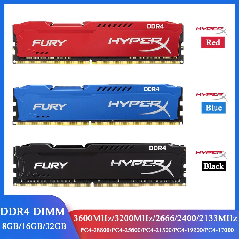 

HyperX Fury Memoria RAM DDR4 8GB 16GB 3600MHz 3200MHz 2400 2133 2666MHz PC4-25600 21300 28800 DIMM 1.2V 288 Pins Desktop Memory