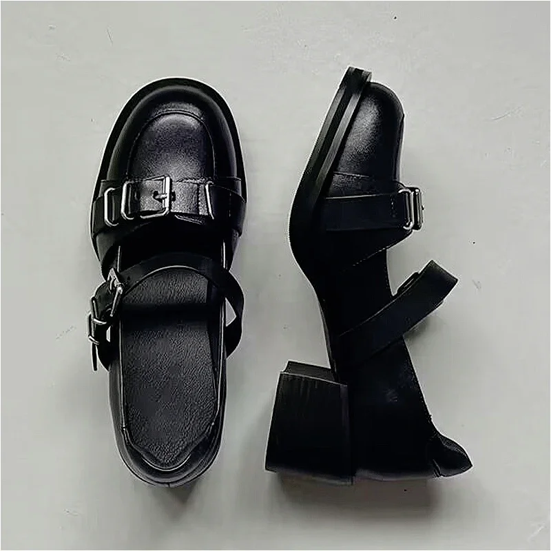 

Women Chunky Marie Janes Shoes Designer High Heels Leather Shoes Trend Lolita Party Fashion Woman Shoes 2025 New Winter Pumps