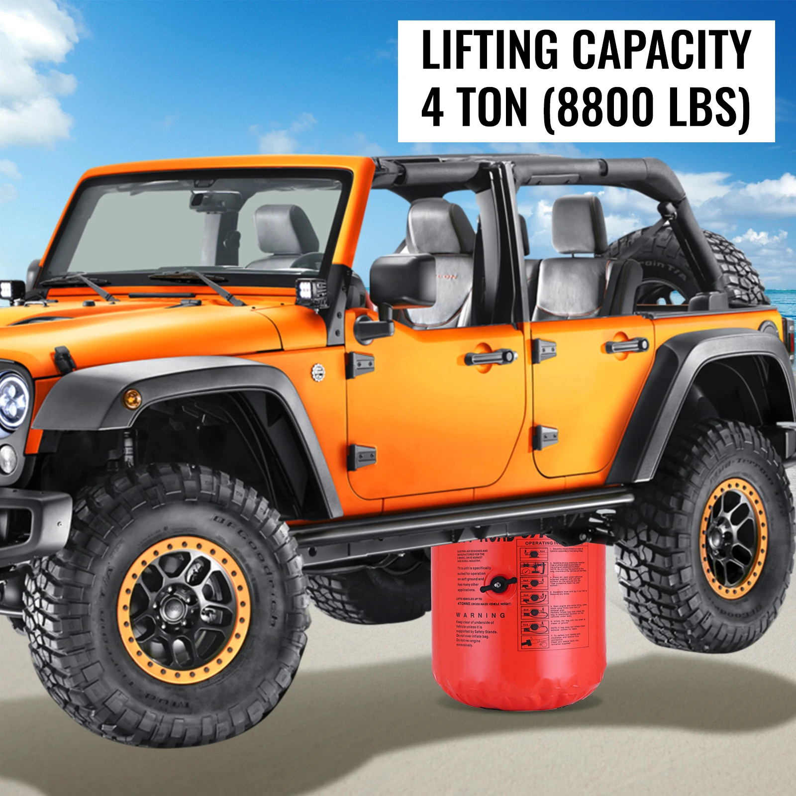 VEVOR 4Ton سيارة نفخ رافعة هوائية لشاحنة SUV جيب عجلة دعم جاك السيارات الطوارئ على الطرق الوعرة العادم رافعة هوائية رفع إصلاح