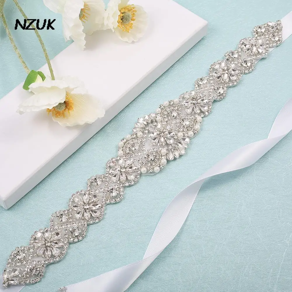 NZUK-Cinturón de novia con diamantes de imitación para mujer, accesorio hecho a mano para vestido de boda, cinturón de novia ajustado, cinturón de boda plateado con cuentas