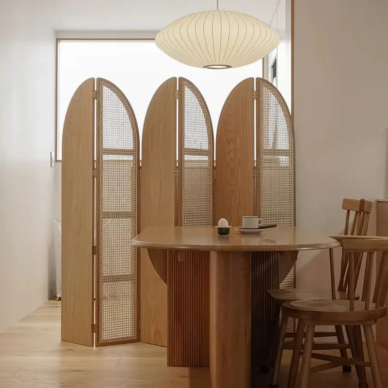 

Rattan hollow partition modern simple log folding seat screen