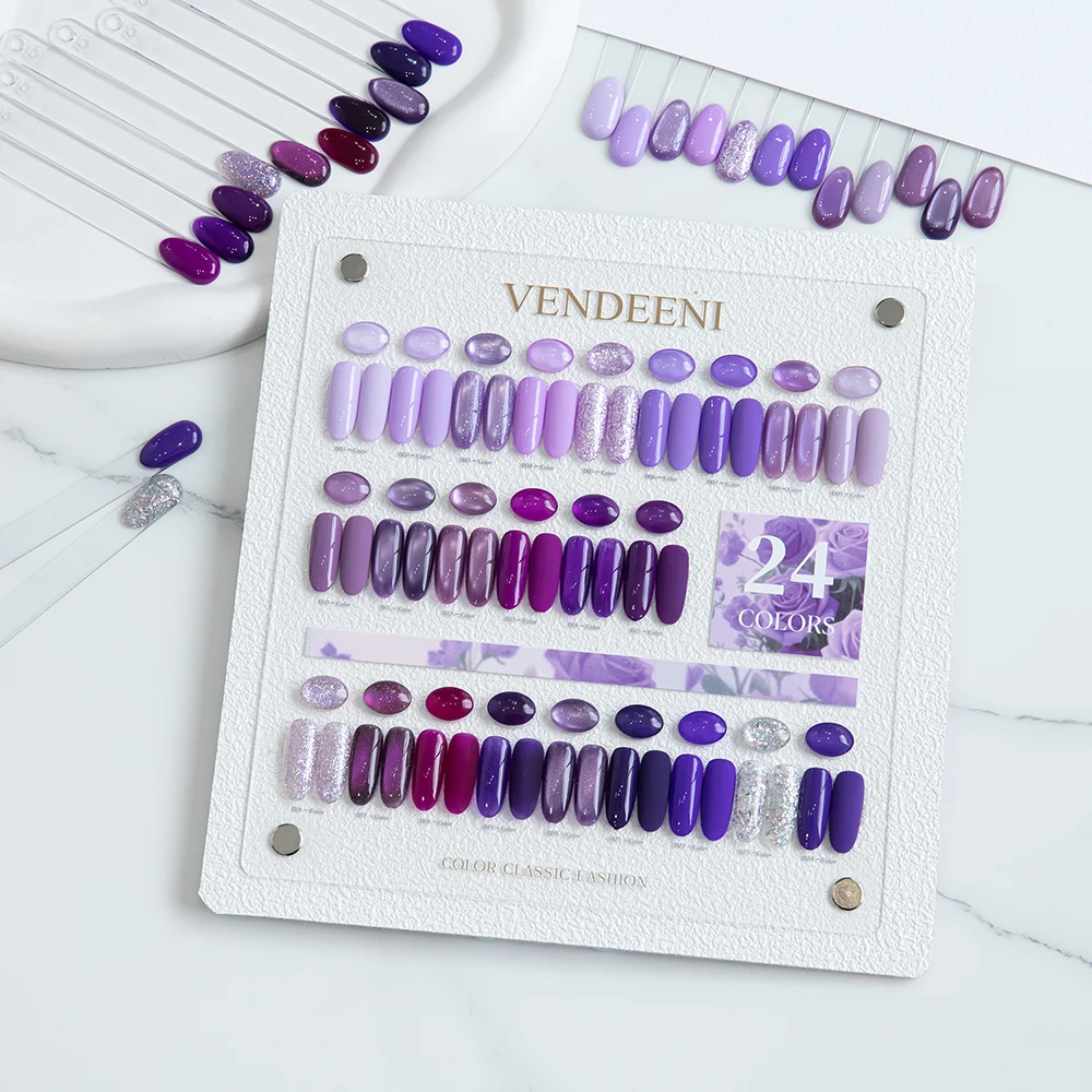 Vendeeni 24 Farben Lila Gel-Nagellack-Set mit Glitzer-Pailletten, UV-Härtender Gel-Lack, Magnetischer Katzenaugen-Gel mit Display – Detail 7