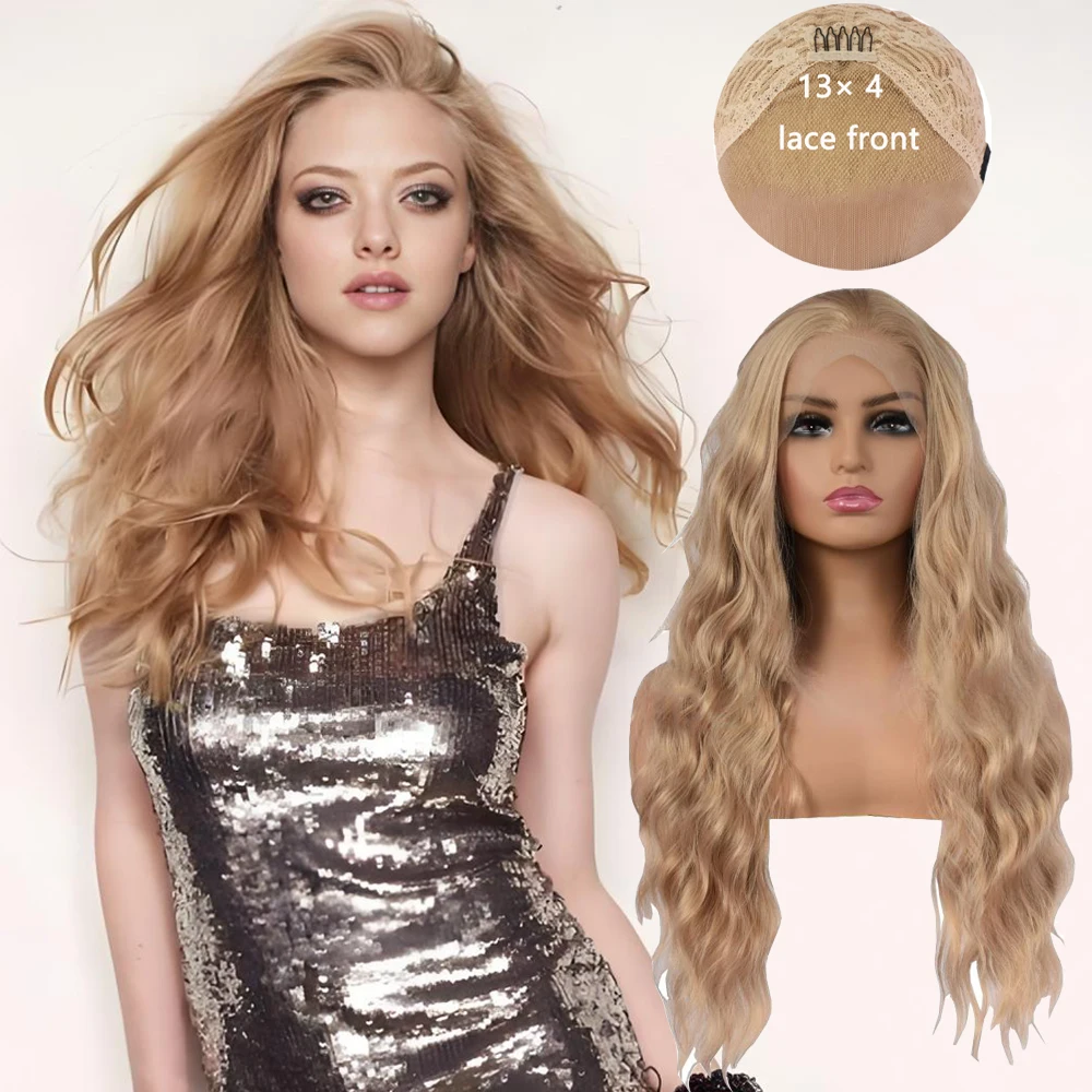 13×4HD Lace Front Synthetic Hair 26-Inch Wavy Curly Hair Fluffy 180% Density Suitable For Women'S Daily Party Glue-Free Wig
