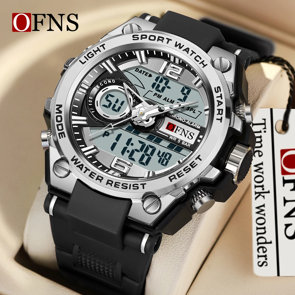 

OFNS 6092 New Sport Military Men's Watches 50M Waterproof Quartz Wristwatch LED Digital Watch for Male Clock Relogios Masculino