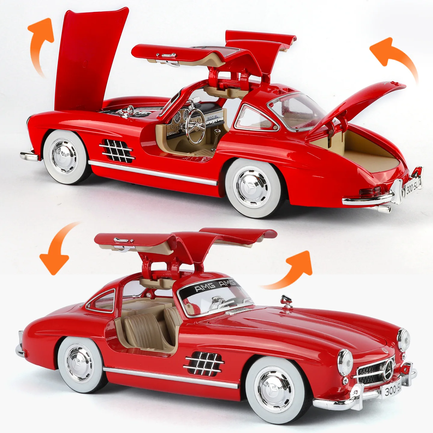 

1:18 300SL модель спортивного автомобиля из сплава, литая под давлением металлическая гоночная машина, модель автомобиля, звук и свет, детская игрушка в подарок