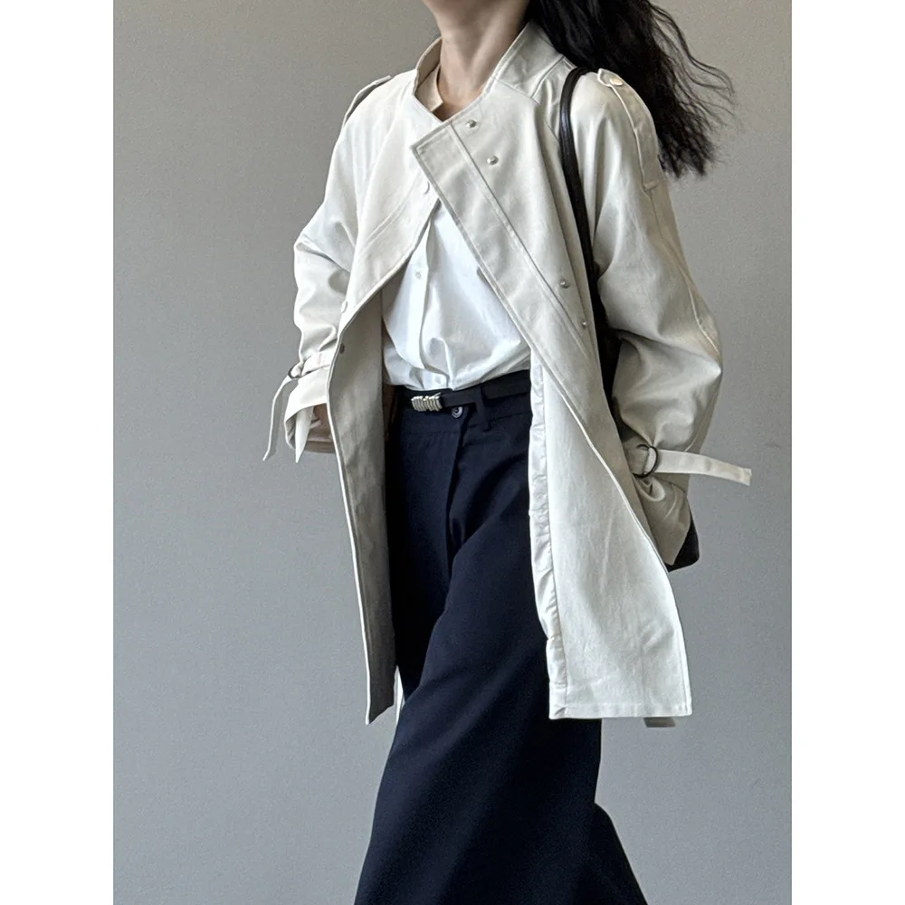 British style stand-up collar trench coat for women, autumn loose casual strap waist coat short