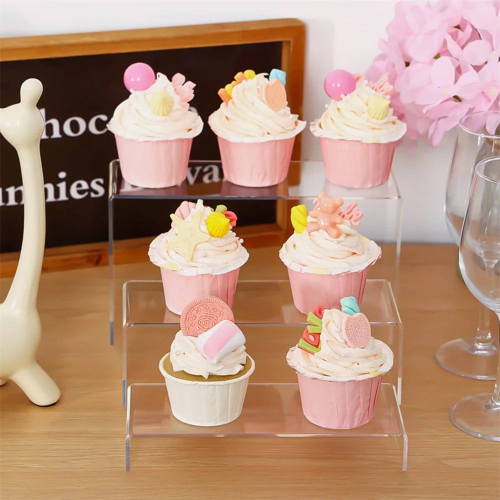 5pcs/Set Acrylic Cupcake Stand Rectangular Transparent Collectible Display Stand Showcase Your Desserts, Cakes For Festival