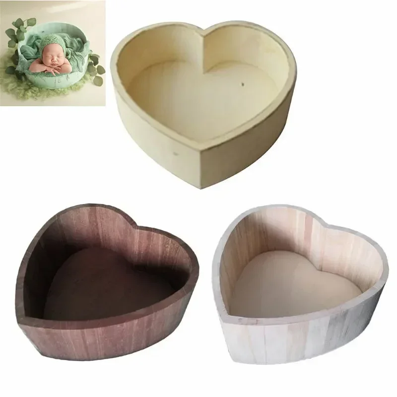 Newborn Baby Photography Props Vintage Wooden Basin Baby Bed Furniture Heart Shape Box Infants Photo Posing Shooting Accessories