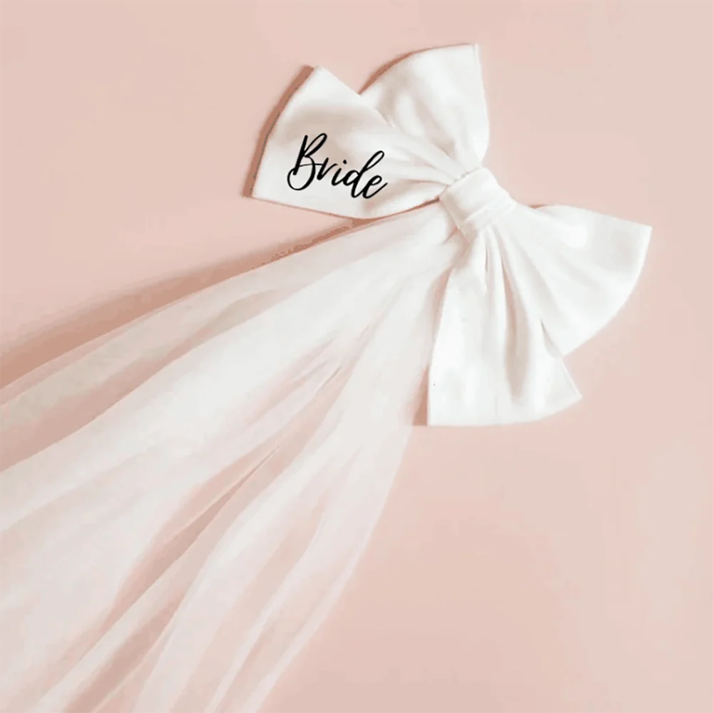 White Bride Pearl Hair Bow Veil Bridal Shower beach Photo Prop Bachelorette Hen party weekend girls trip Wedding decoration Gift