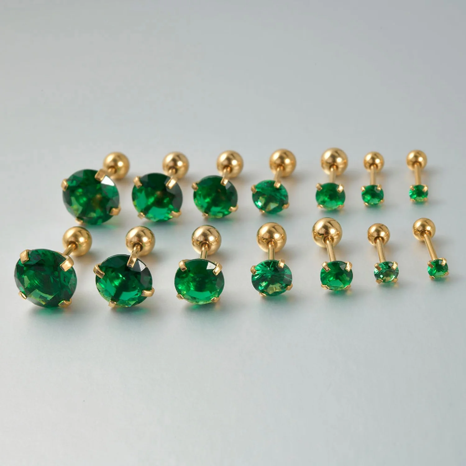 1PC Emerald green stud earrings May Birthstone studs Golden stud earrings tiny stud earrings small studs cartilage helix earring