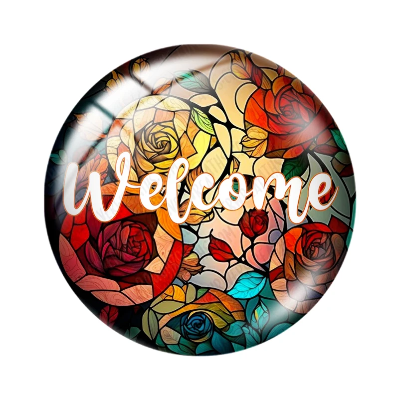 Welcome Letter Rose diy 12mm/18mm/20mm/25mm Round photo glass cabochon demo flat back Making findings