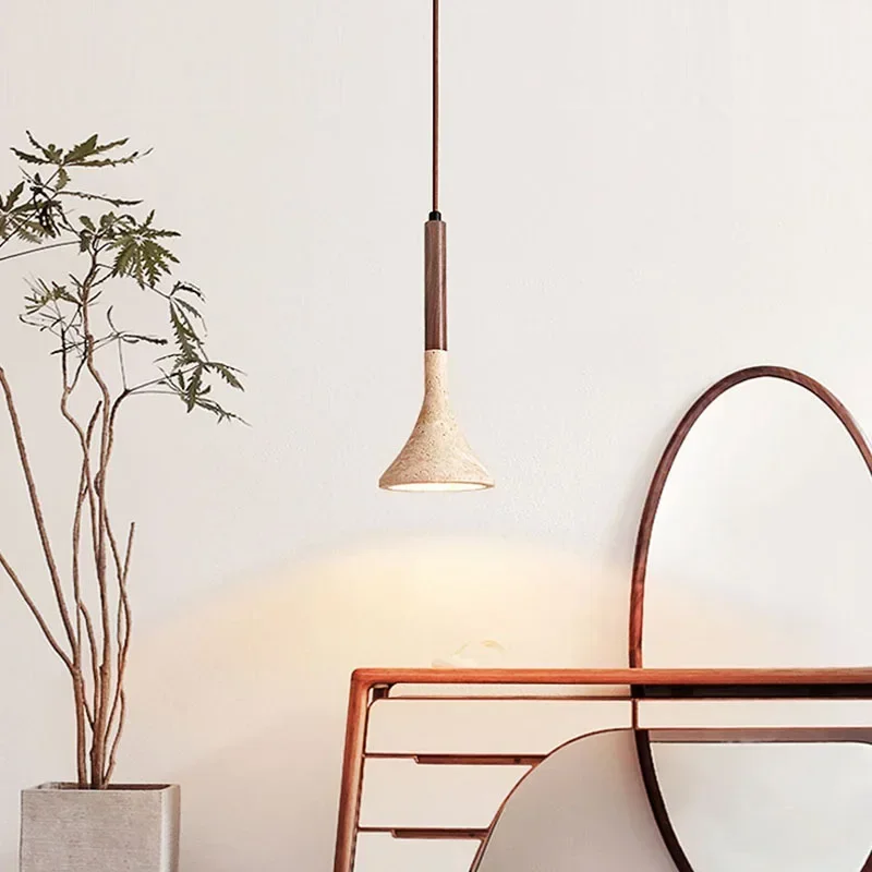 Japanese Wabi-Sabi Yellow Travertine LED Pendant Lights Horn Shape Chandelier Bedroom Hotel Restaurant Living Room Hanging Lamps