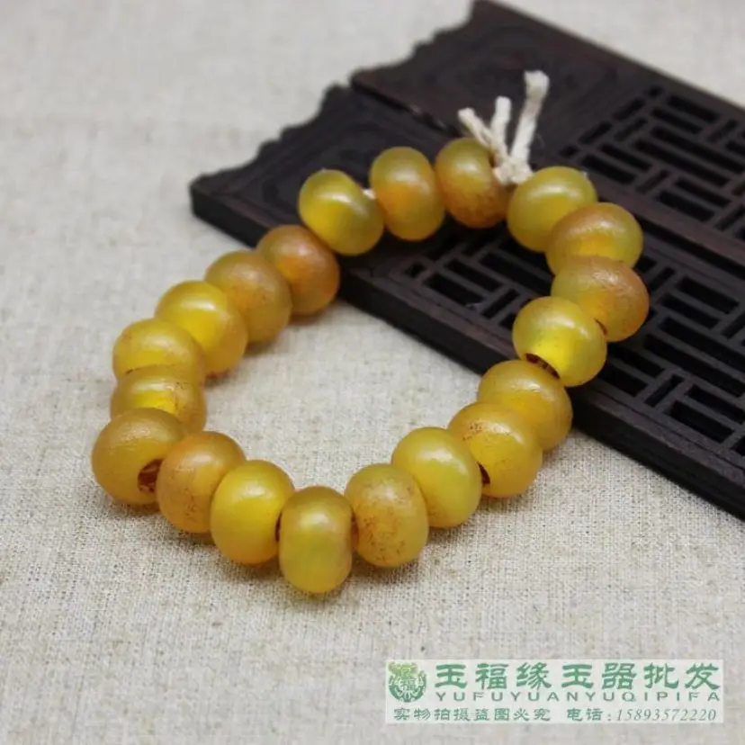 1pcs/lot Ming and Qing old beads yellow agate beads hand-held string trumpet hole Buddhist beads rosary beads with beads