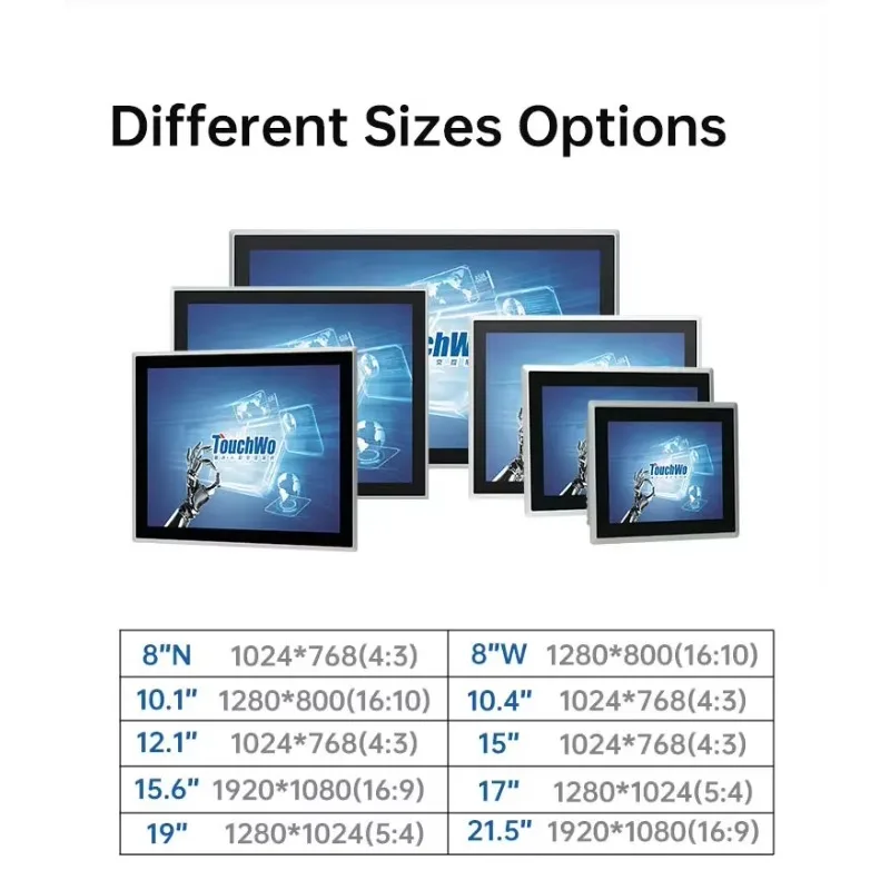 TouchWo 15 inci 17 inci 19 inci Panel Sentuh Industri Terintegrasi Produk Baru Layar Sentuh Tahan Air dan Debu IP65 dengan Dudukan