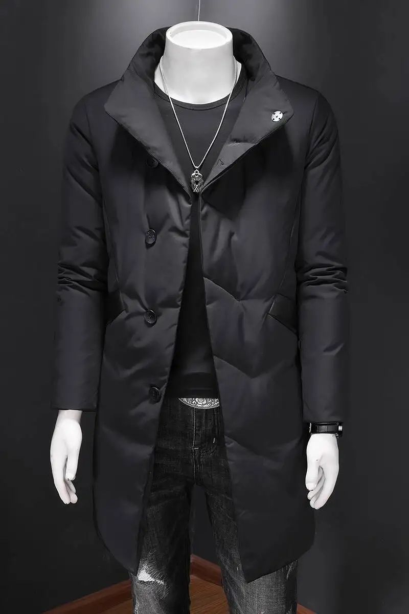 Winter Mid Length Down Jacket Lapel Vintage Down Jacket Men Clothing Black Duck Down Coat Casual Outfit Men Coat Kurtka Zimowa