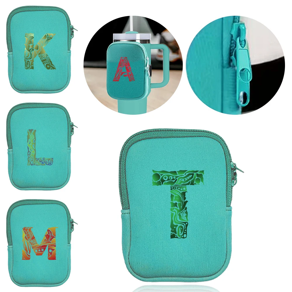 Outdoor Water Bottle Carry Pouch Engrave Image Letter Print Tumbler Holder Bag Multi Pocket Cup Storage Sleeve Coin Purses