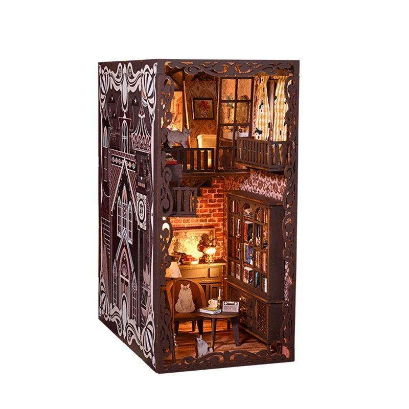 DIY Book Nook Kit, DIY Basement Bookshelf Insert Decor Alley, With Lights Puzzle Decorative For Kids/Adults