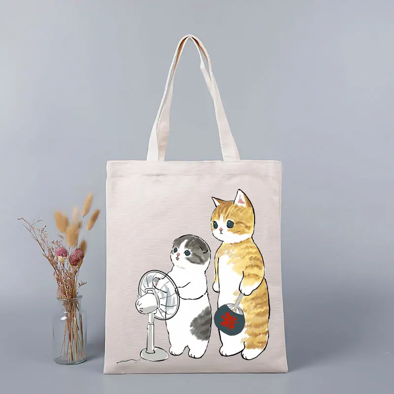 Japanese Cute Cat Print Custom Summer Large Beach Bag Shopper Handbag Girl Canva Shoulder Bag Tote Bag Luxury Designer Purse