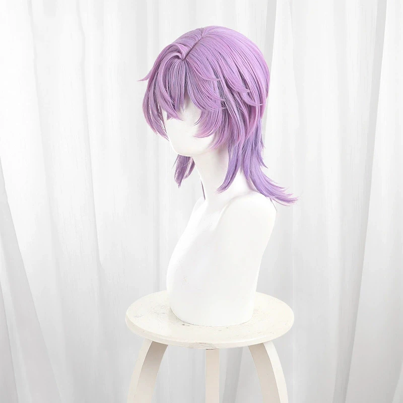 Perruque de Cosplay synthétique courte violette pour hommes et femmes, perruque de jeu Genshin Impact Durin, résistante à la chaleur, accessoire de fête d'halloween