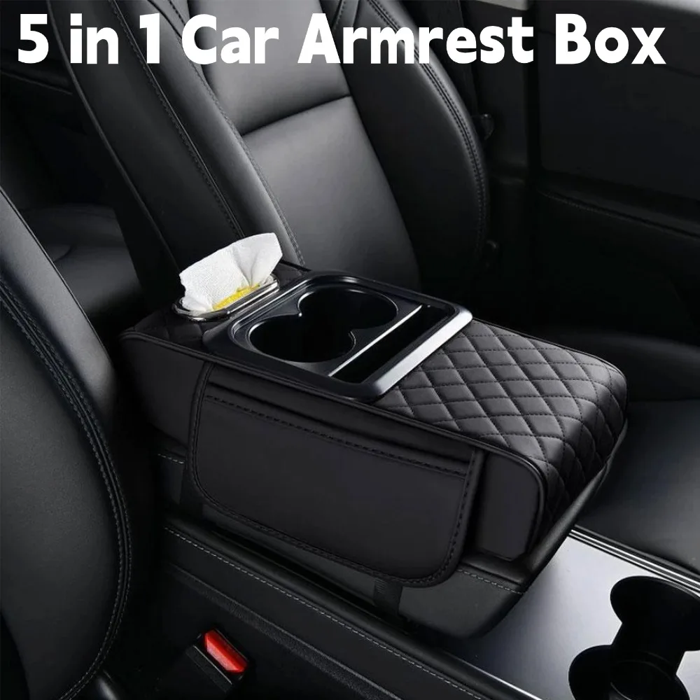 

Multi-functional Car Armrest Box Water Cup Holder Car Tissue Storage Bag Comfort Center Console Armrest Height-increasing Pad