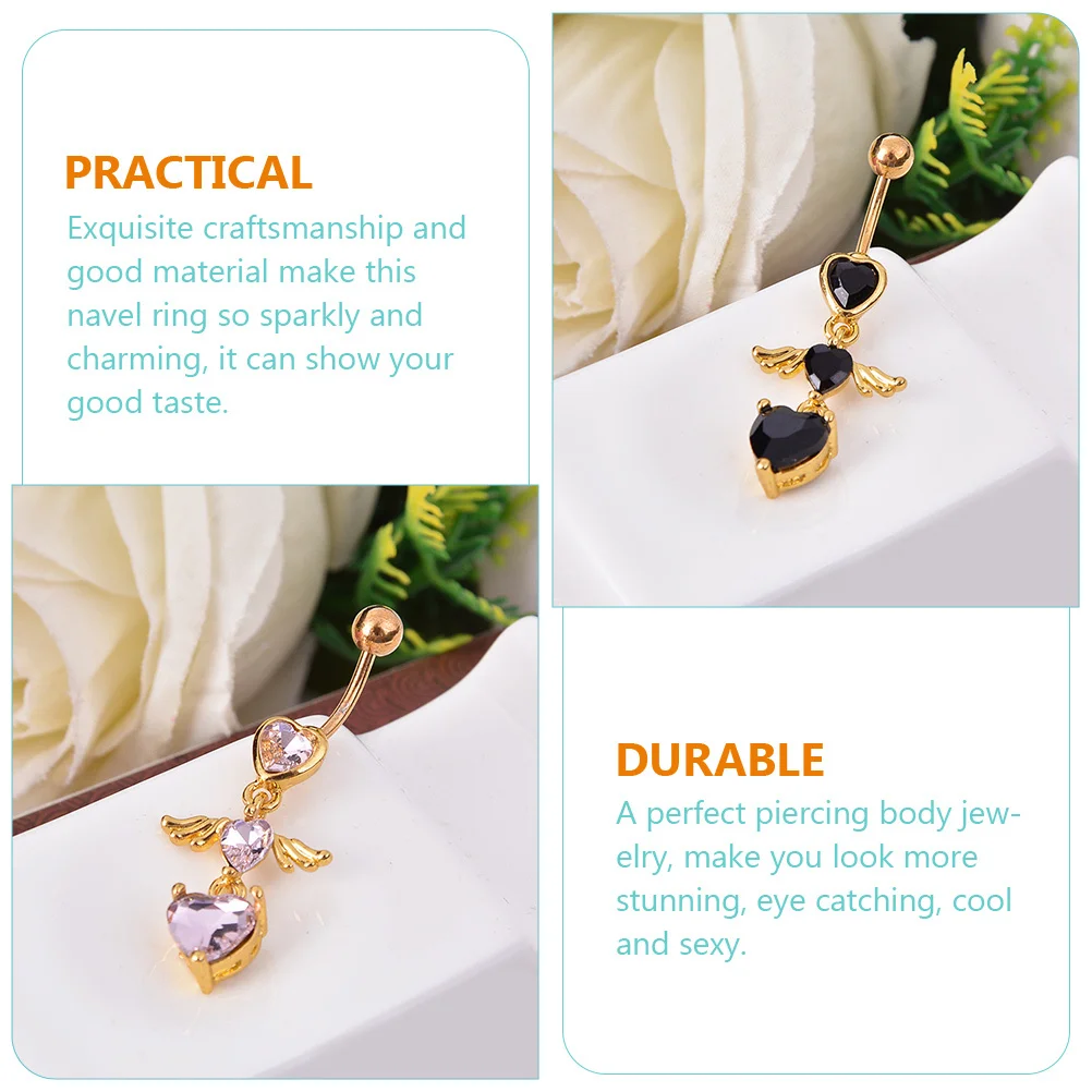 

3Pcs Heart Shape Navel Rings Wing Belly Button Rings Piercing Jewelry for Women Stainless Steel Belly Piercing Body Jewelry