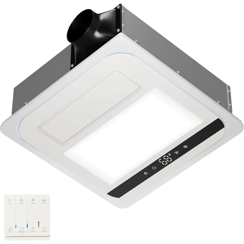 

4-in-1 Bathroom Exhaust Fan with 1800W Heater, CCT LED Lighting, and Remote Control, 150 CFM Quiet Ceiling Fan for Heating, Ligh