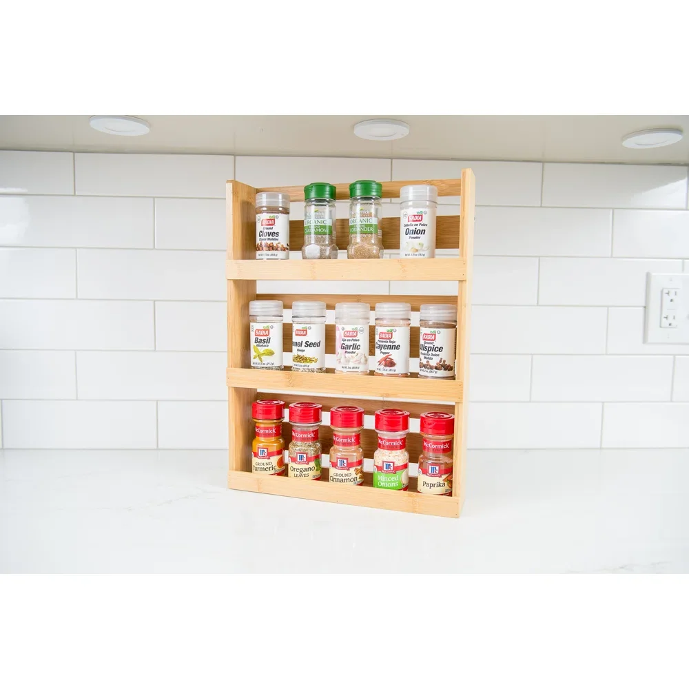 Bamboo Spice Rack Organizer for Cabinet 3 Tier Spice Shelf for Kitchen Storage and Organizer