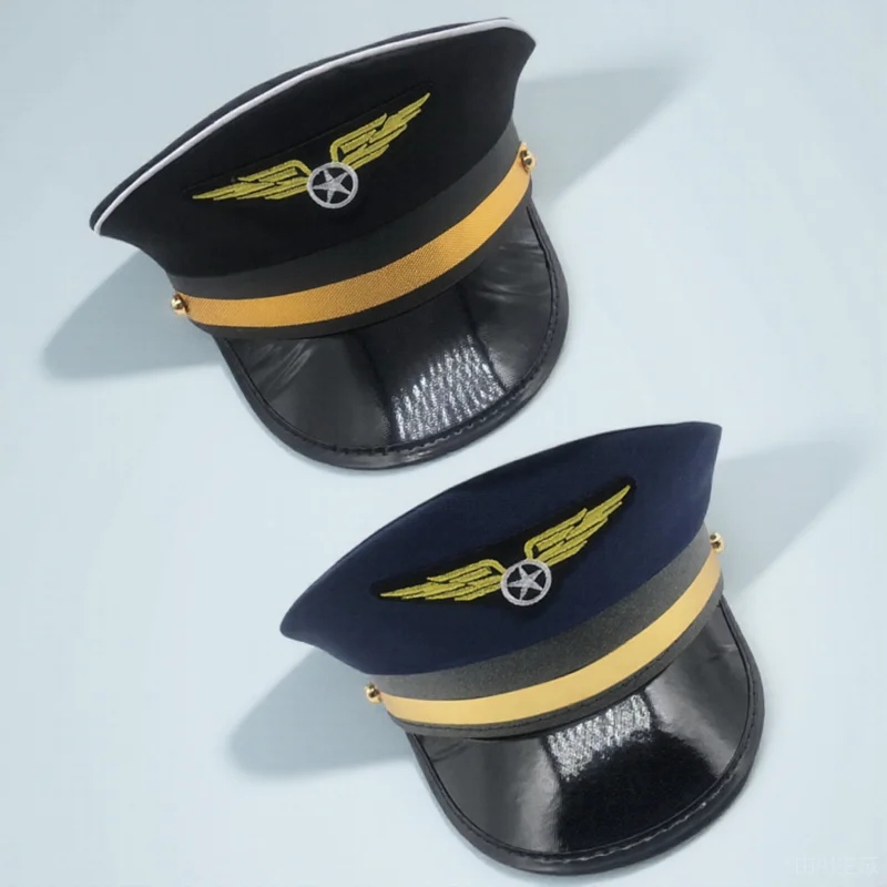 

2pcs Pilot Hats For Cosplay Halloween Party Costume Flight Attendant Hat Women Men Captain Accessories Dress Up Party Prop One