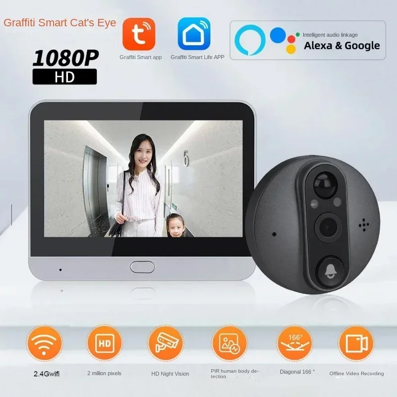 Graffiti Smart Visual Doorbell Cat Eye Home Camera 1080P Wireless WiFi Remote Monitoring HD