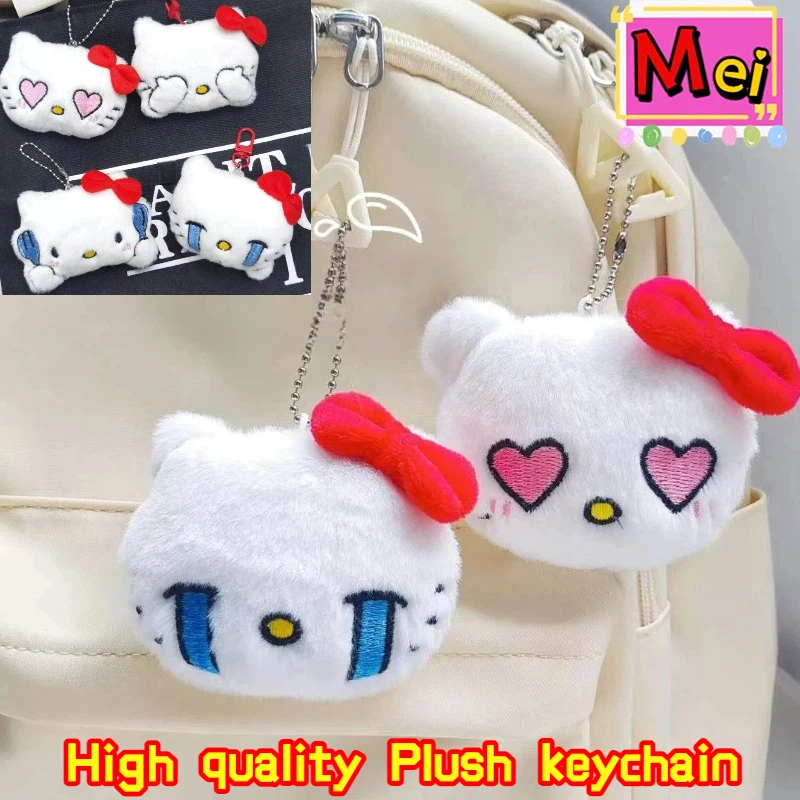Schattige Kitty pluche sleutelhanger creatieve kat huilende kat uitdrukking pluche pop kralenketting deurgesp stijl rugzak hangende ketting cadeau