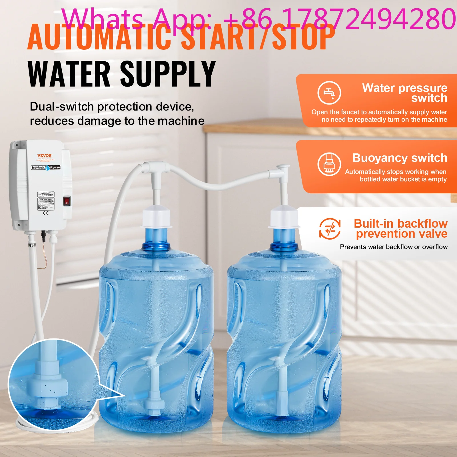 2x5Gal Bottled Water Dispenser Pump System Dispensing System Auto Electric Water Dispenser Double-Pipe Water