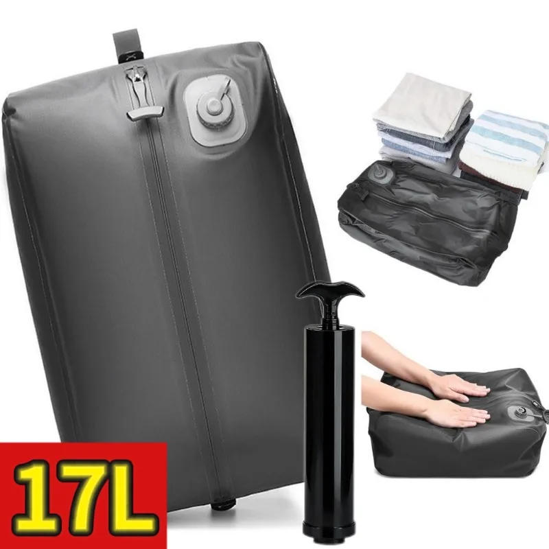 17L Vakuum-Kompressionsbeutel mit Handpumpe, zusammenklappbar, für den Außenbereich, wiederverwendbare Kleidung, Aufbewahrungstaschen, Reise-Kompressionsrucksack, Gepäcktasche
