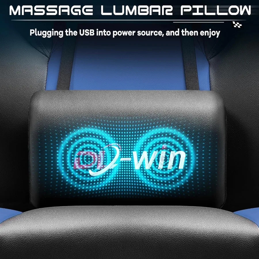 كرسي ألعاب مريح للبالغين مع مسند قدم بارتفاع قابل للتعديل ودعم قطني ومقعد دوار 360 درجة ومسند رأس مصمم