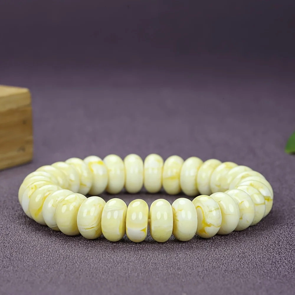 Retro amber porcelain white demon flower bracelet, drum bead spacer bracelet.